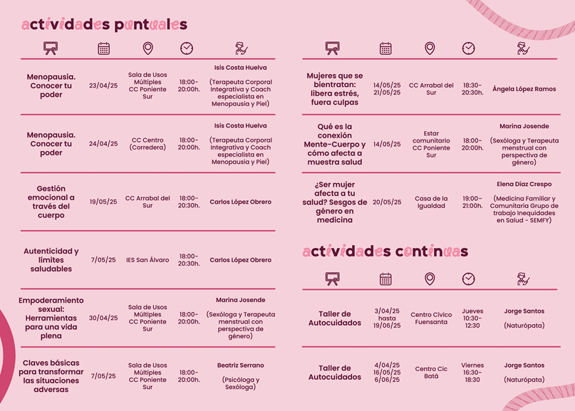Diptico Actividades puntuales - Día Internacional de Acción por la Salud de las Mujeres